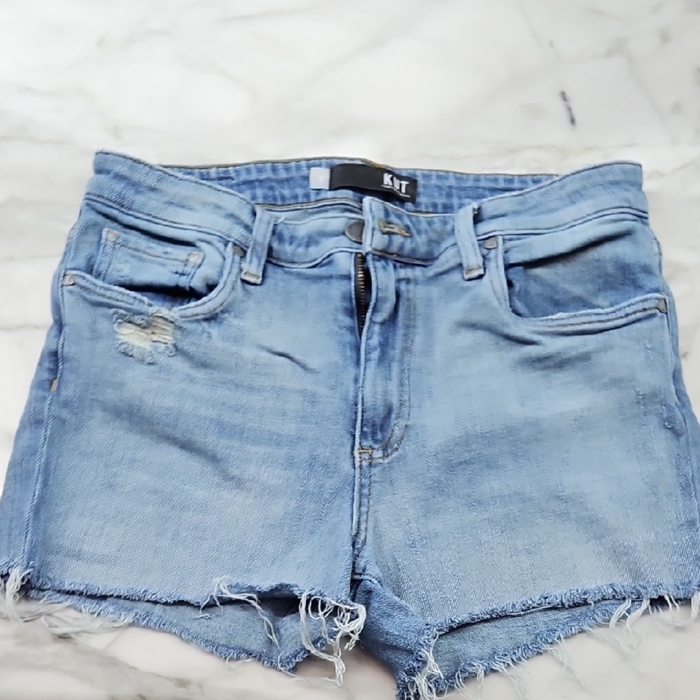Kut from the Kloth Faded Blue Frayed Jean Shorts